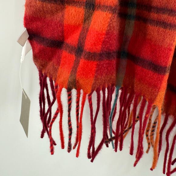 Nordstrom Scarf 100% Cashmere NWT Fringe Plaid Luxury Red Orange Winter Cozy - Picture 12 of 14